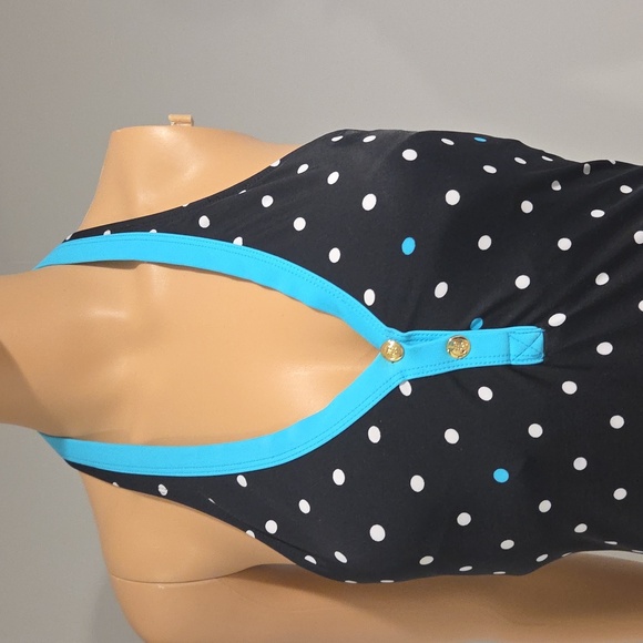Tommy Hilfiger Black and Blue Polka Dot One Piece Swimsuit - Picture 7 of 9